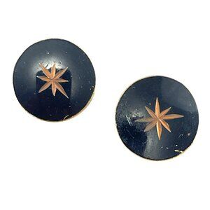 Vintage Black & Gold Starburst Clip-On Earrings Retro 90s 80s